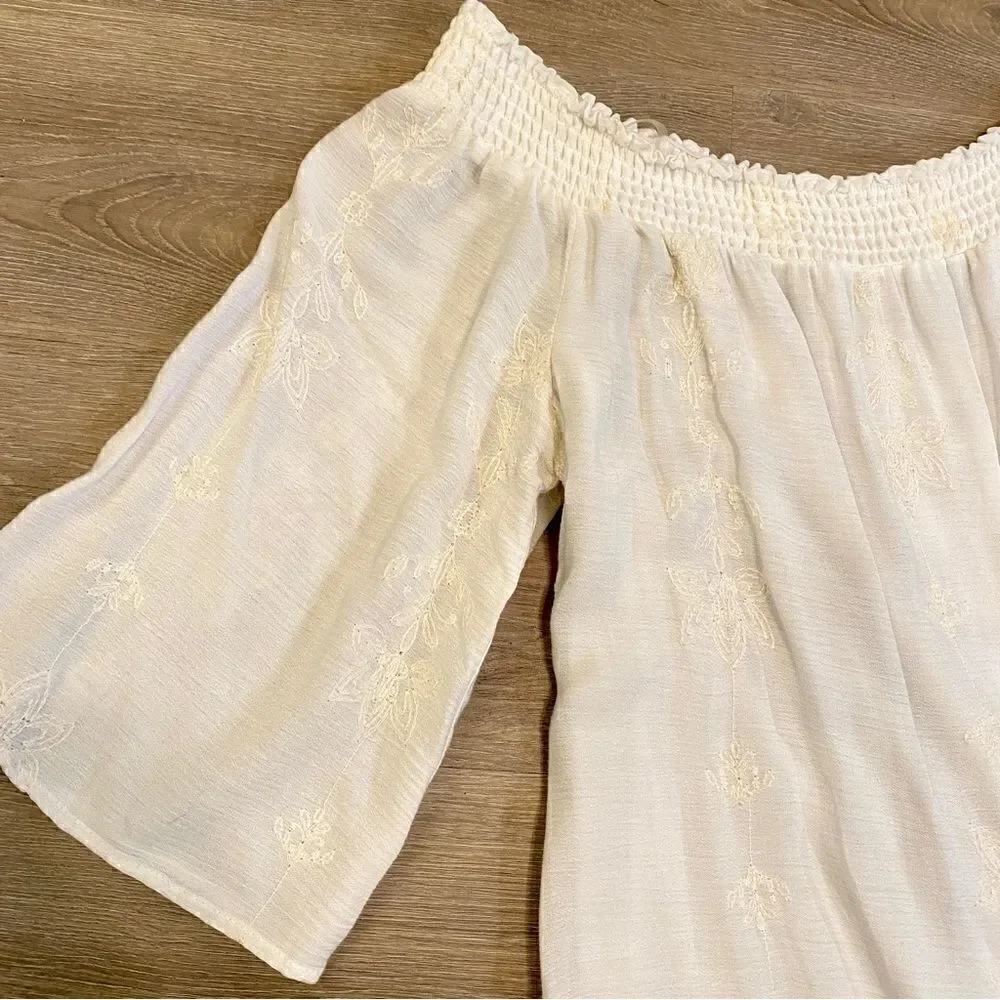 SEQUIN HEARTS OFF WHITE/IVORY WHIMSICAL PRINT OFF THE SHOULDER DRESS NWT